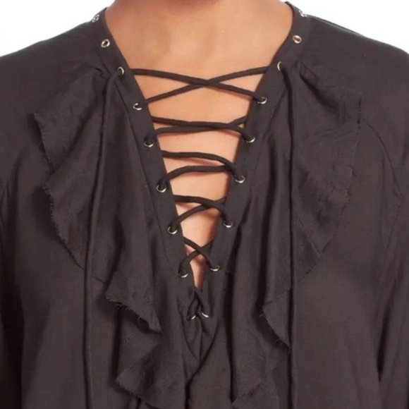 IRO Black Lace Up Boho Ruffle Finley Blouse. Size XS - Picture 3 of 11